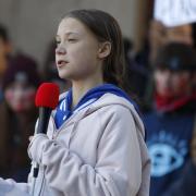 Swedish climate activist Greta Thunberg speaks to several thousand people at a climate strike rally Friday, Oct. 11, 2019, in Denver. The rally was staged in Denver's Civic Center Park. (AP Photo/David Zalubowski).