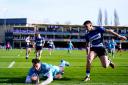 Sale Sharks' Tom Roebuck scores his side's second try of the game at Bath