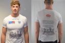 Sale FC Rugby’s Tom Ailes modelling the commemorative shirt in remembrance of World War One.
