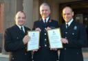Pc Barry Cheetham and Pc Alan Whitten with Chief Constable Michael Todd