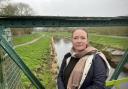 Cllr Sarah Haughey, who has voiced disgust at the state of the River Mersey, while walking her dog along its banks in Sale