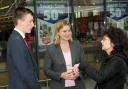 Cllr Sean Anstee and Justine Greening MP chatting to an Urmston shopper