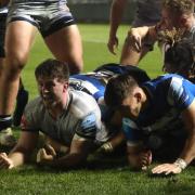 Sale Sharks' Curtis Langdon celebrates scoring his side's fourth try