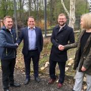 Meeting of the organisations that carried out the Greening and Low Carbon Trafford Park studies. From left; Cllr Tom Ross, Victor Sellwood from Siemens, Peter Webster from Arup and Deborah Murray from Groundworks Greater Manchester