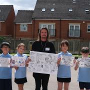 Dave Draws with students from Altrincham C of E Primary School