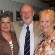 Tom Walmsley with Trafford FC tea ladies Barbara Whitten and Kathleen Flowers