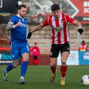 Alex Newby in action against Eastleigh. Picture by Jonathan Moore