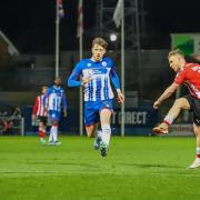 Matty Kosylo fires Alty ahead at Hartlepool. Picture by Jonathan Moore