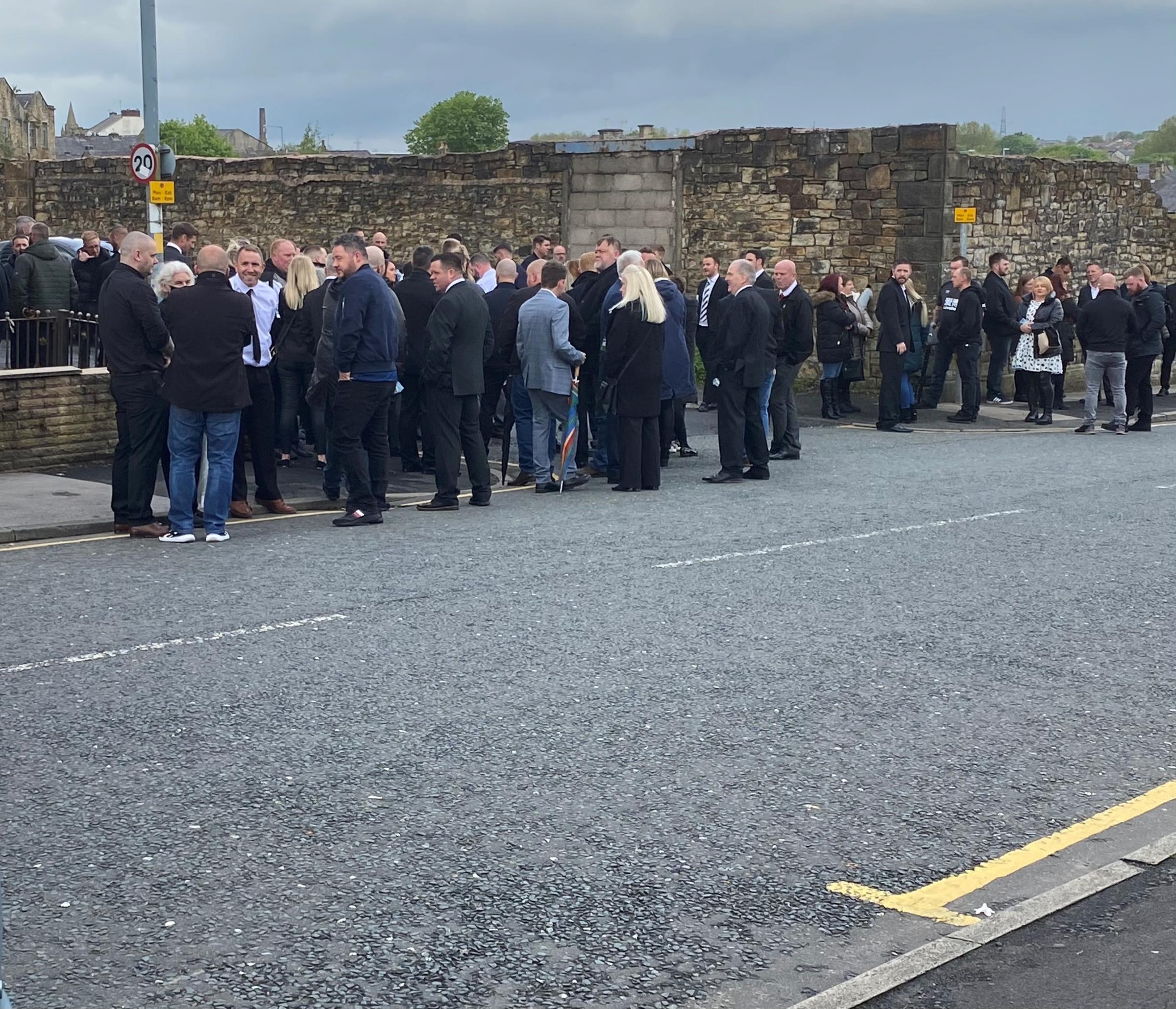 RESPECT: Hundreds of mourners attend the funeral of James Dean in Oswaldtwistle