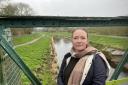 Cllr Sarah Haughey, who has voiced disgust at the state of the River Mersey, while walking her dog along its banks in Sale