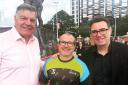 Chris Judge (centre) with Sam Allardyce and Andy Burnham, when he was baton bearer for the Baton Of Hope earlier this year