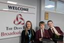 Alexandria Morgan, Trafford Council’s Digital Inclusion Officer, with pupils at Broadoak High School