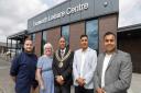 Farnworth South councillors Paul Sanders and Maureen Flitcroft with Mayor of Bolton Cllr Mohammed Ayub and Farnworth North Councillor Hamid Khurram and Nadeem Ayub outside the leisure centre