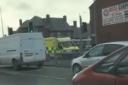COLLISION: The ambulance in Crompton Way following the collision