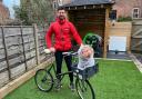 Ben Griffiths, 32, is set to complete the whole 117 miles on this 50-year-old Raleigh bike with his alien companion riding in the front
