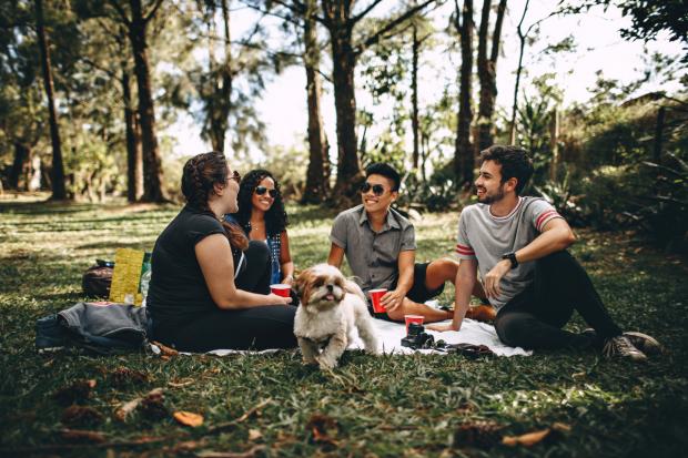 Messenger Newspapers: A group of people and a dog enjoy a picnic in the woods. Credit: Canva
