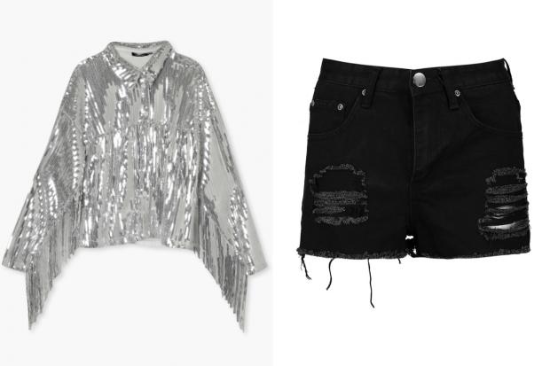 Messenger Newspapers: (Left) Sequin Fringe Detail Shirt and (right) Petite High Rise Distressed Denim Shorts (Boohoo/Canva)
