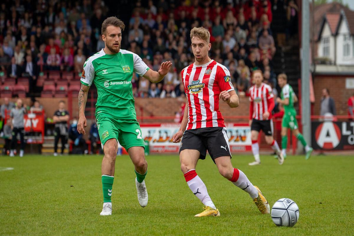 HIGH HOPES: Altrincham’s Isaac Marriott, right, in action against Yeovil last weekend. Picture by Jonathan Moore