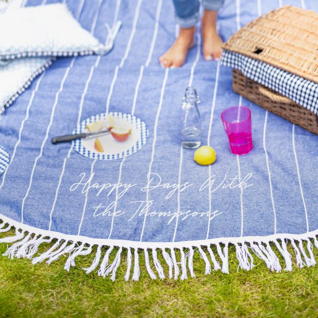 Messenger Newspapers: Personalised Round Blue Picnic Or Beach Blanket. Credit: Not On The High Street