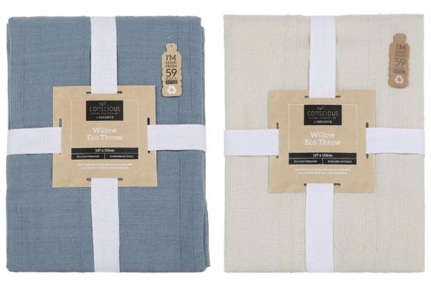 Messenger Newspapers: Willow Eco Throw in Blue (left) and (right) Natural (The Range/Canva)