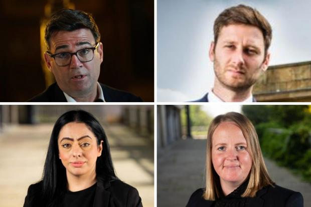 Clockwise from top left: Mayor of Greater Manchester Andy Burnham and Oldham Council leaders Sean Fielding,  Amanda Chadderton and Arooj Shah