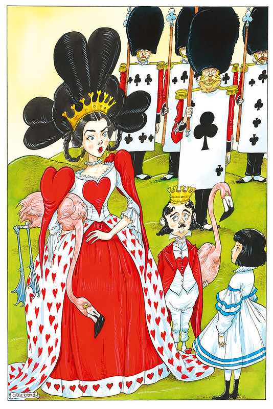 Queen of Hearts with Flamingo, Alice’s Adventures in Wonderland by Lewis Carroll. Illustration © Chris Riddell