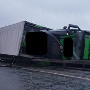 The lorry on the M60's Barton Bridge (Image: North West Motorway Police).