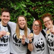 People with their WWF shirts eco-medals