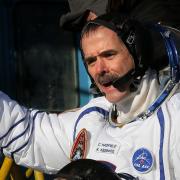 Chris Hadfield prepares for lift off on the International Space Station                              (Picture: Dmitry Lovetsky)