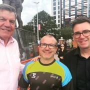 Chris Judge (centre) with Sam Allardyce and Andy Burnham, when he was baton bearer for the Baton Of Hope earlier this year
