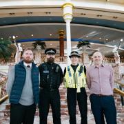 From left to right: Trafford Centre security manager Lee Barlow, Detective Paul Ellis, Sergeant Rachel Nutsey, and Trafford Centre director Simon Layton