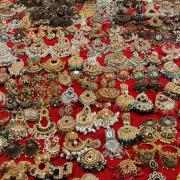 Stalls selling jewellery for Eid in Pakistan