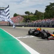 Max Verstappen takes the chequered flag (Luca Bruno/AP)