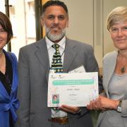 Kate Green MP with Shabir Abdul and the Minister for Public Health, Jane Ellison MP