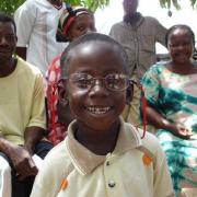 A delighted youngster with a pair of the spectacles