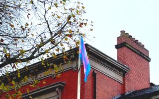 The Transgender Flag flying above Sale Town Hall