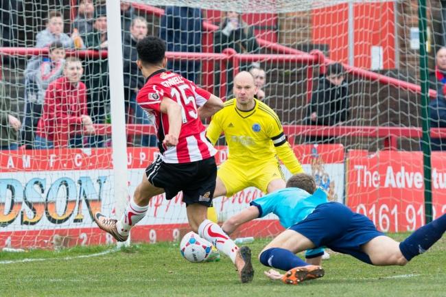Josh Ginnelly scores Altrincham's second goal after going on a mazy 50-yard run. Picture: Michael Ripley