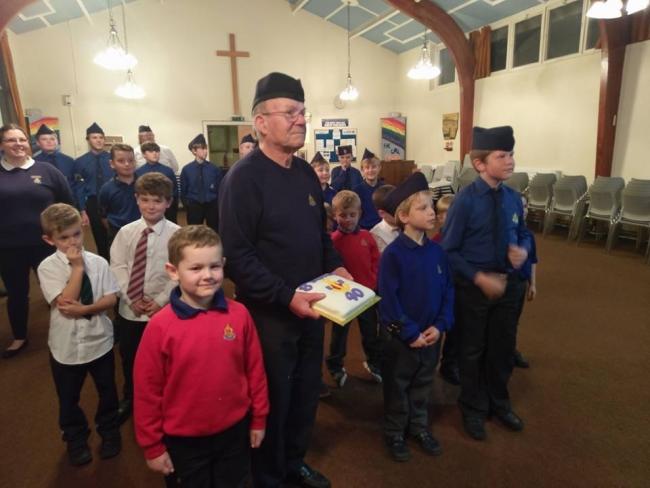 CELEBRATE: Albert Pontefract (centre) with the Eighth Trafford Boys' Brigade