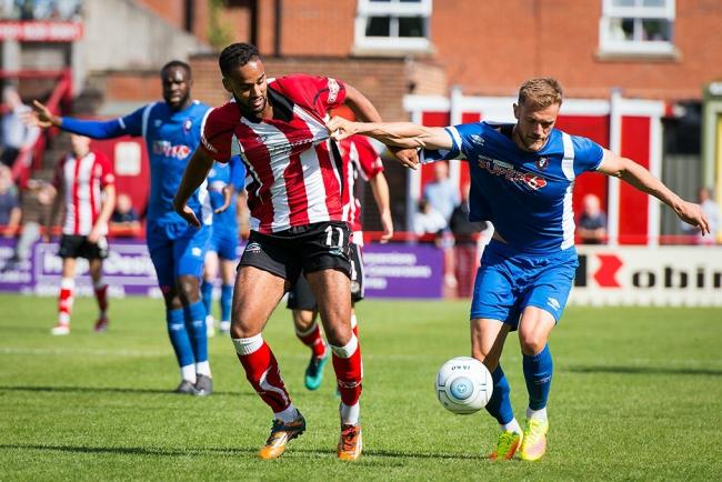 New Alty signing Brendon Daniels in action against Salford City. Picture by Michael Ripley Photography