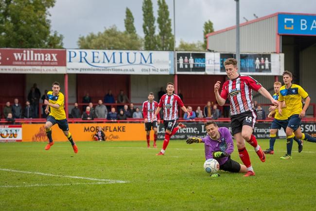 Altrincham's Tom Peers netted twice against Whitley Bay. Picture by Michael Ripley Photography