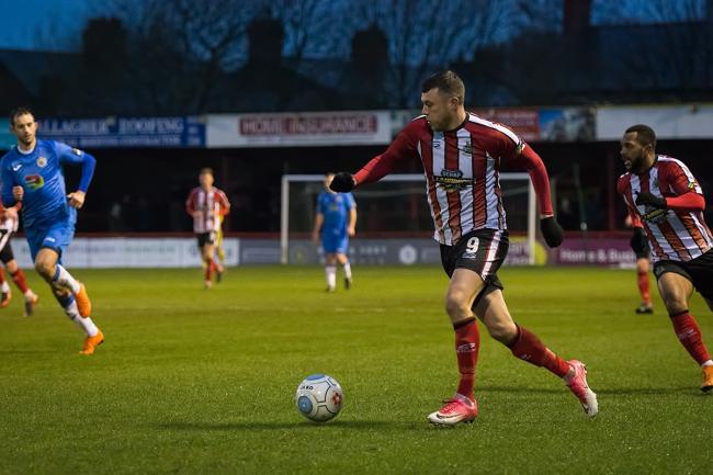 Alty's Jordan Hulme in action against Stockport County. Picture by Michael Ripley Photography